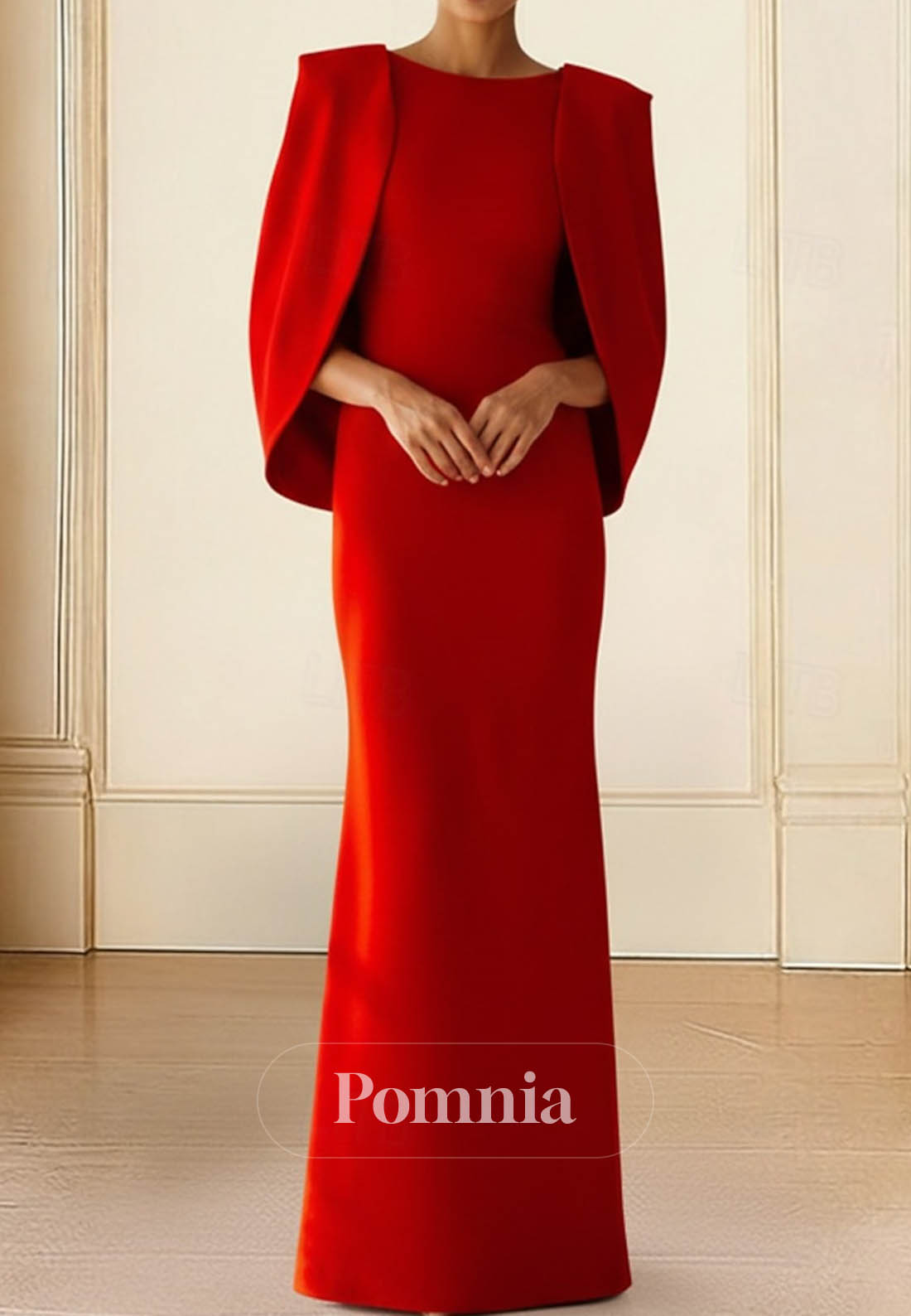 Simple Cape Scoop A-Line Satin Evening Dress