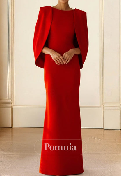 Simple Cape Scoop A-Line Satin Evening Dress