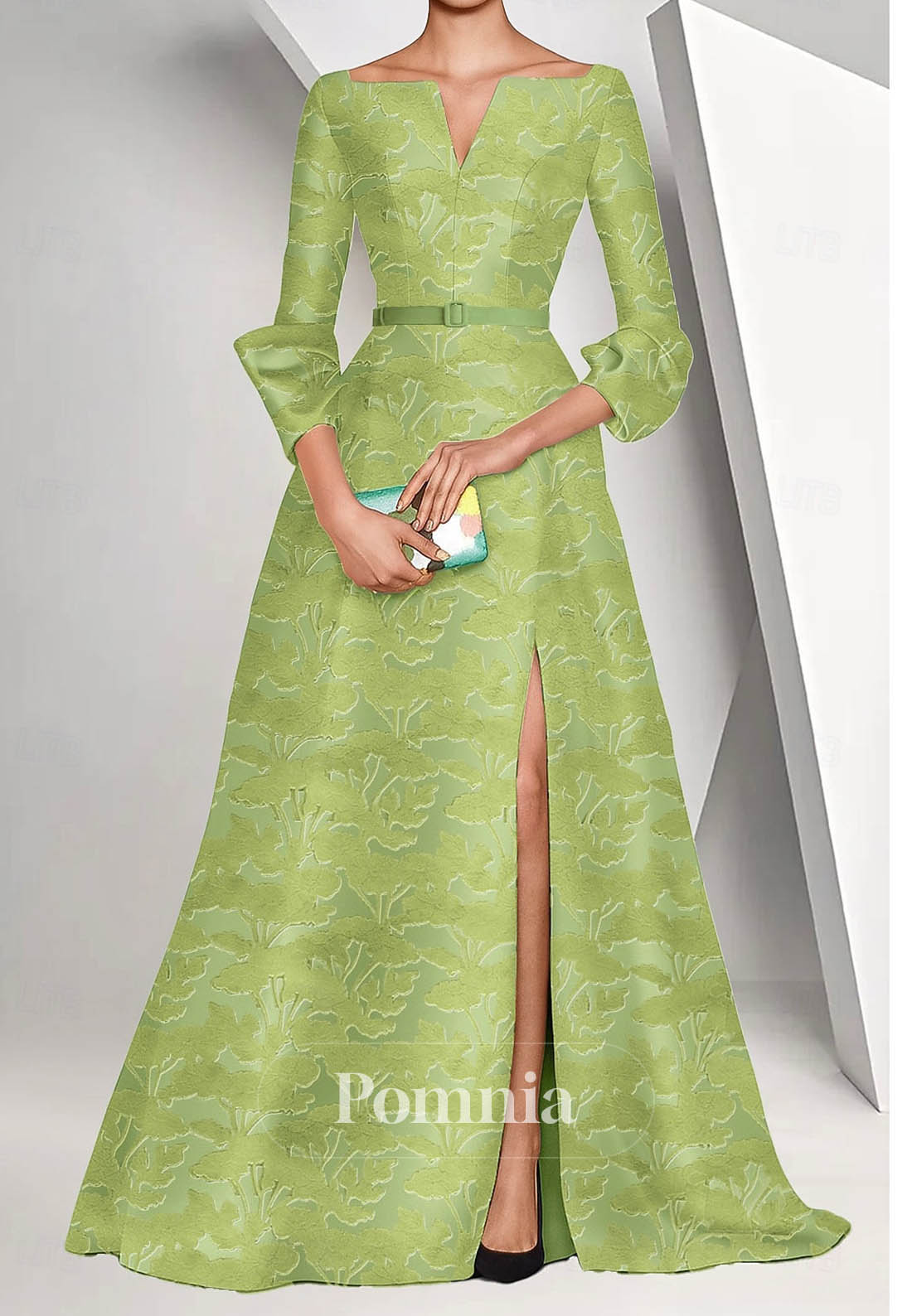 A-Line Long Sleeves Scoop Appliques Evening Dress