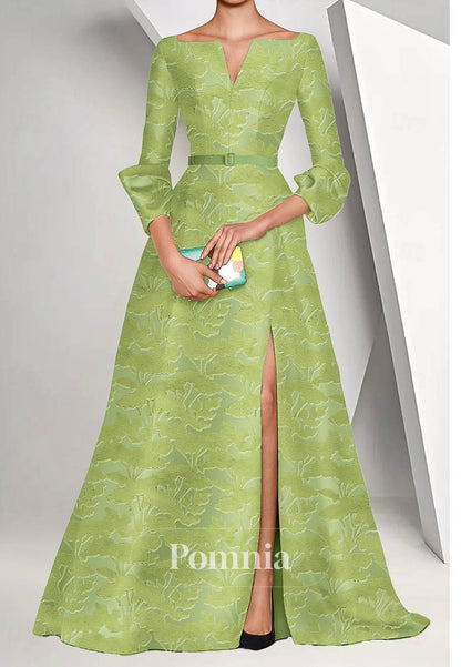 A-Line Long Sleeves Scoop Appliques Evening Dress