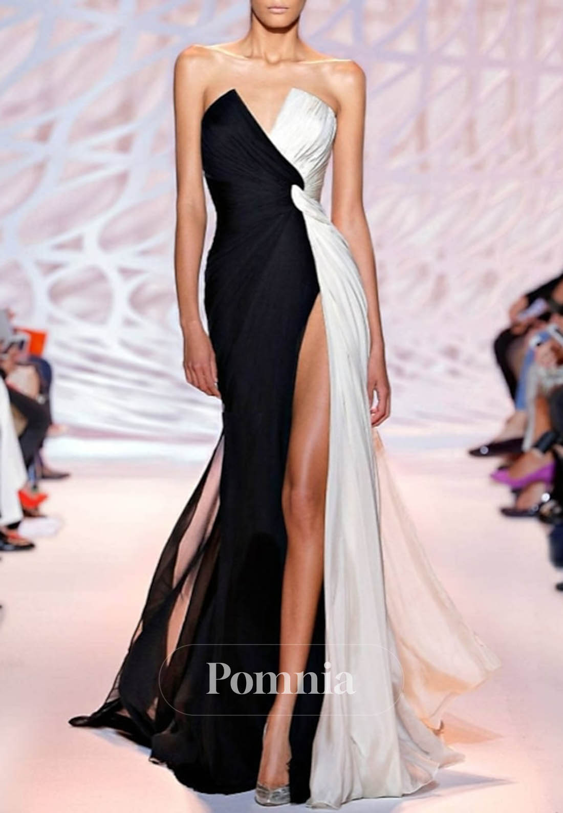 Simple Sleeveless Strapless Slit A-Line Evening Dress