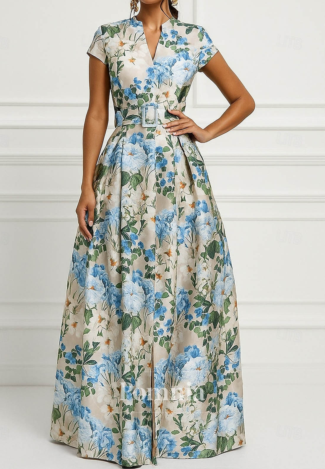 Elegant Vintage Short Sleeve V Neck Formal Dress