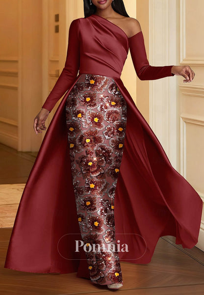 Overskirt Glittering Celebrity Style Long Sleeve Formal Dress