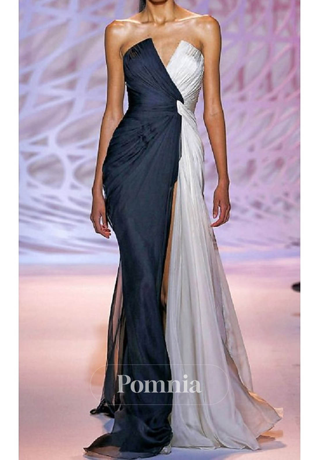 Simple Sleeveless Strapless Slit A-Line Evening Dress