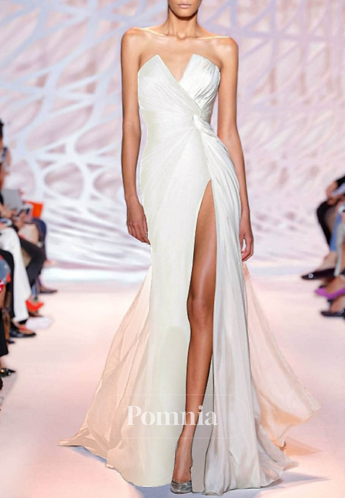 Simple Sleeveless Strapless Slit A-Line Evening Dress