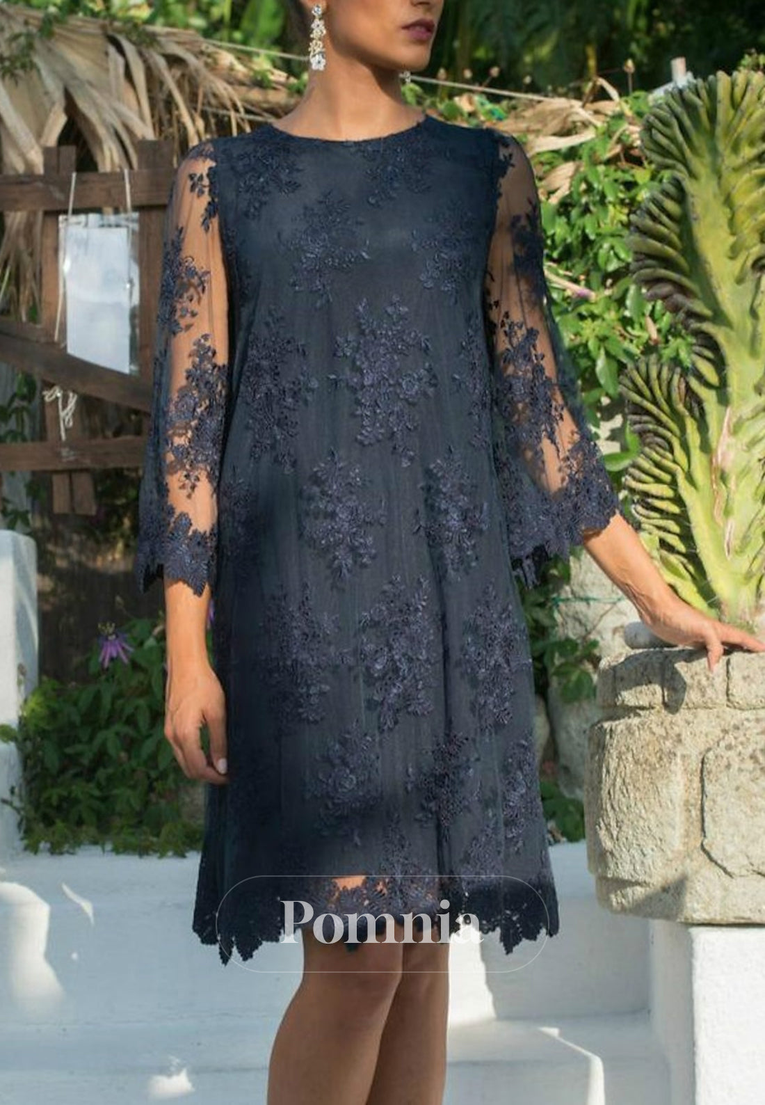 Sheath Neck Short Lace with Appliques  Mother of the Bride Dress