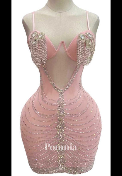 Blushing Pink Spaghetti Straps Sweetheart Corset Tulle Homecoming Dress