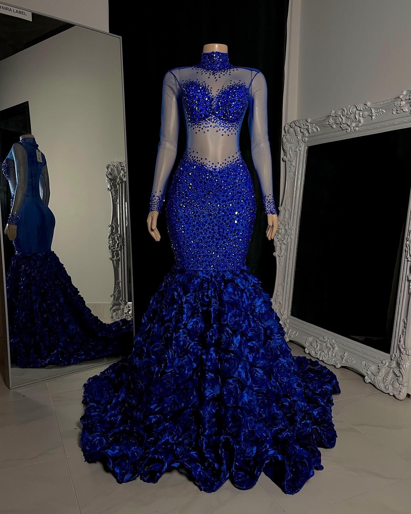 Royal Blue High Neck Corset Tulle Mermaid Prom Dress