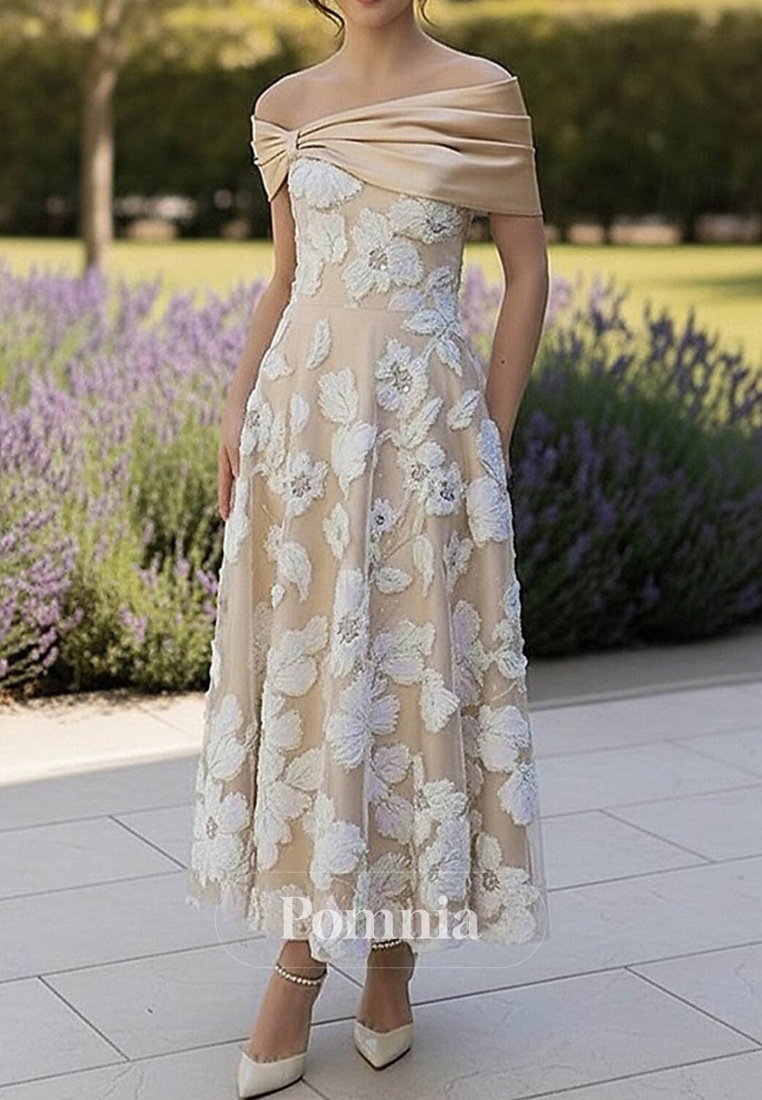 A-Line Tea Length Cocktail Dresses Evening Gown