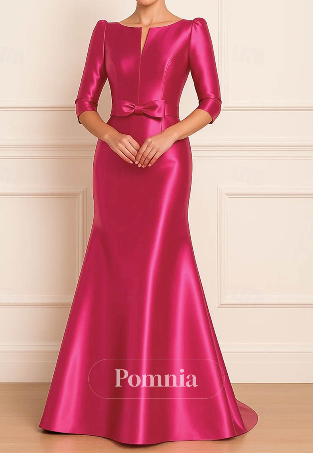 Elegant Length Sleeve Boat Neck Evening Dress
