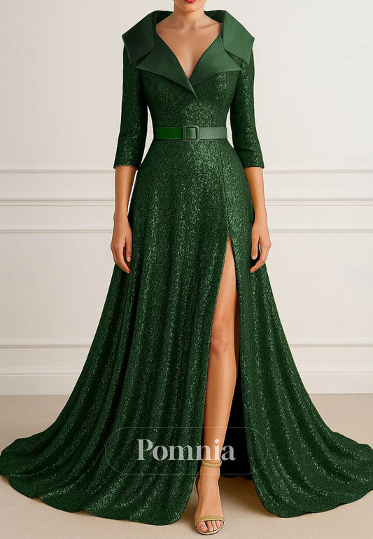 Simple A-Line V-Neck Appliques Evening Dress