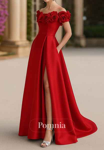 Elegant Sleeveless Off Shoulder Wedding Formal Pocket Satin with Pleats
