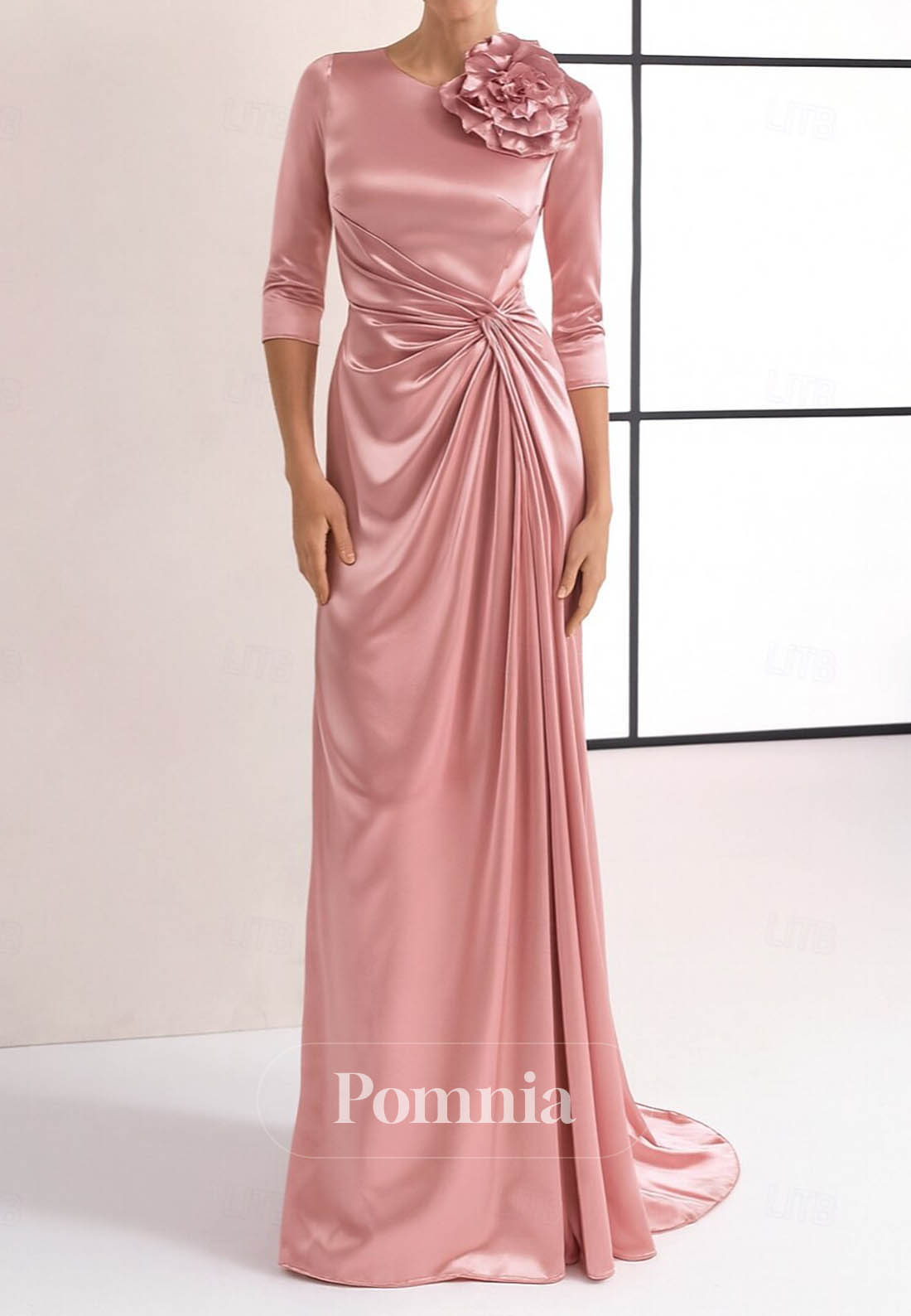 Velvet Long Sleeves Scoop Ruched Evening Dress