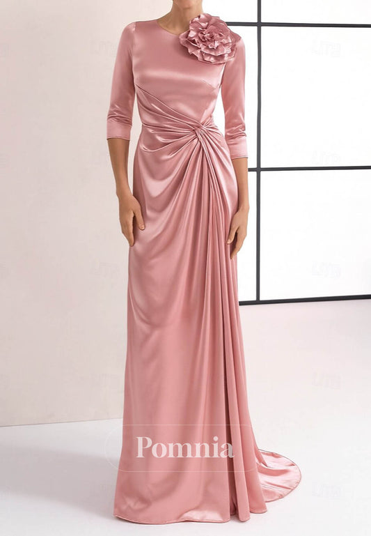 Velvet Long Sleeves Scoop Ruched Evening Dress