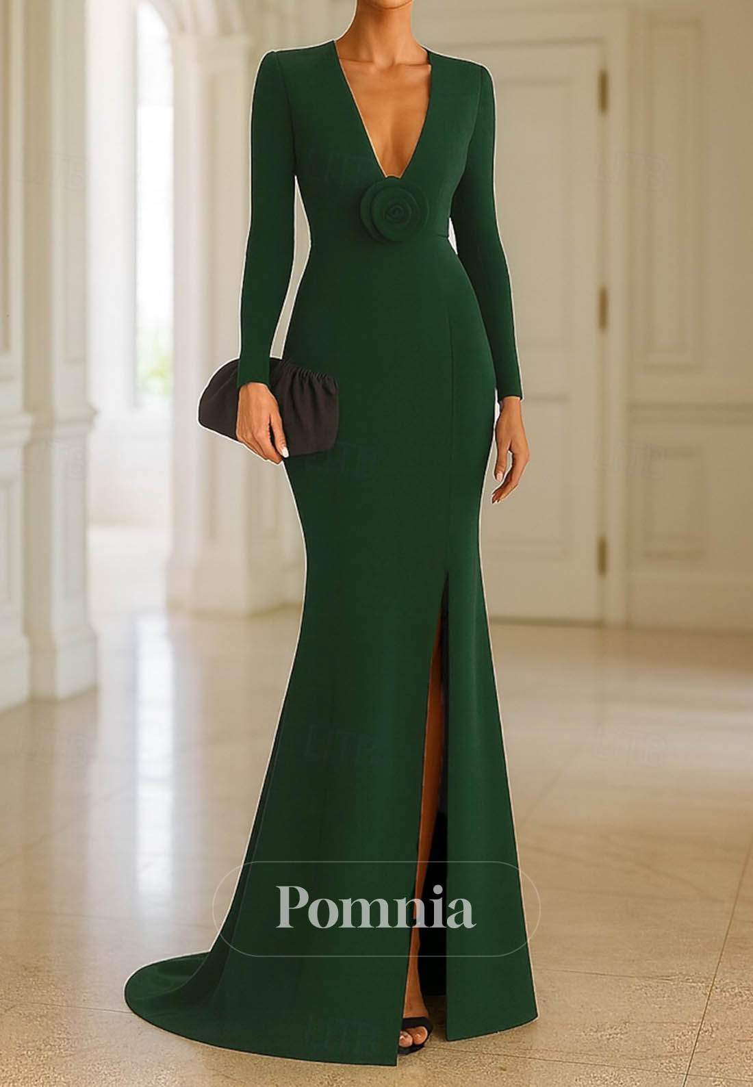 Trumpet Brush Train Floor Length Evening Gown