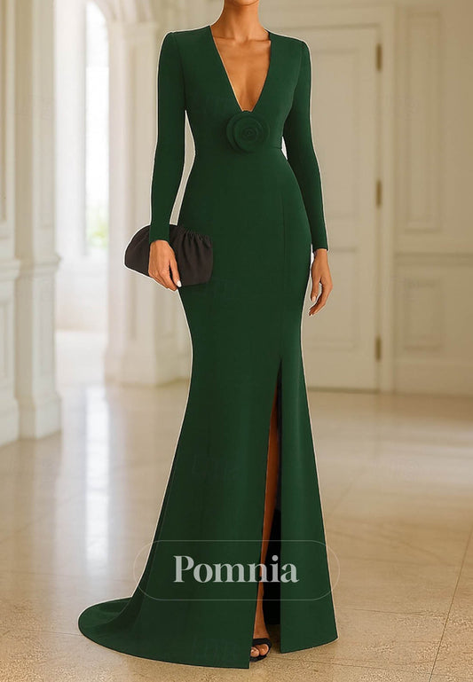 Trumpet Brush Train Floor Length Evening Gown