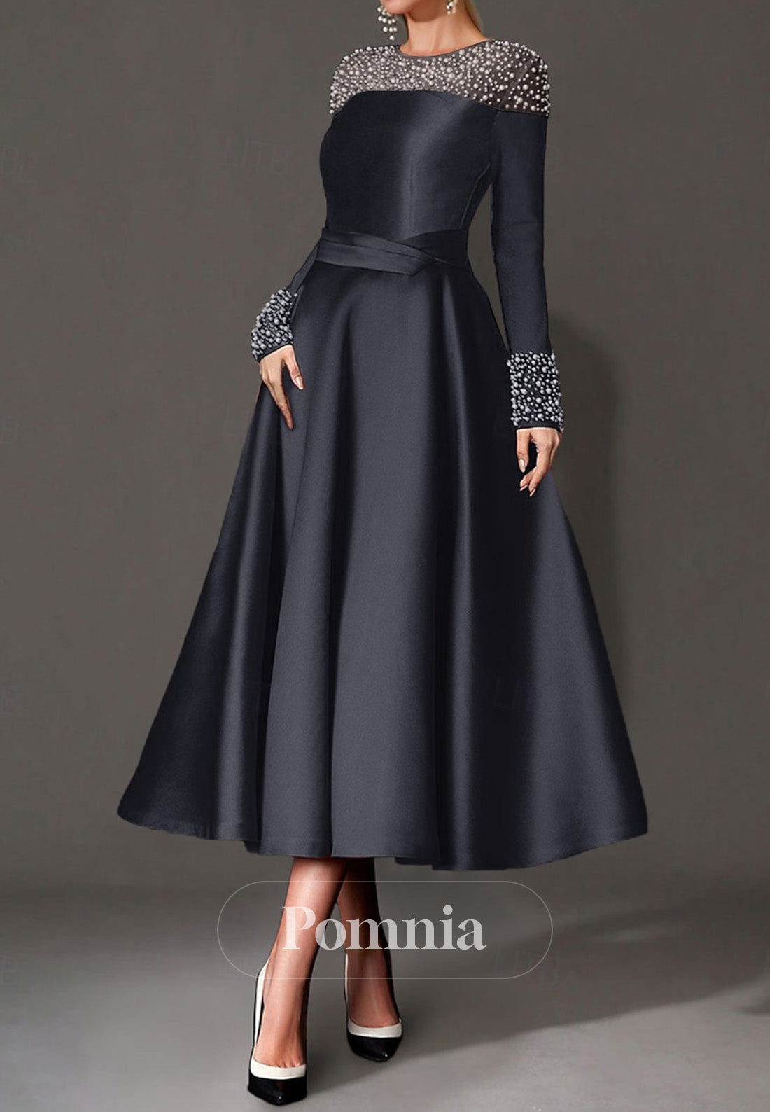 Elegant Dress Formal Tea Length Long Sleeves Mother of the Bride Dress