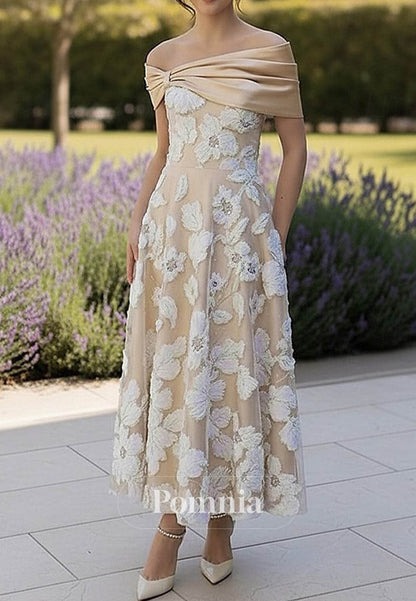 A-Line Tea Length Cocktail Dresses Evening Gown