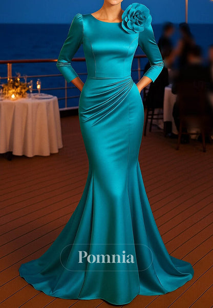 Simple Long Sleeves Scoop Appliques Evening Dress