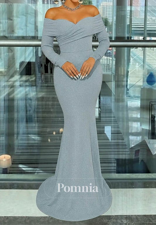 Elegant Formal Wedding Sweep Long Sleeve Evening Dress