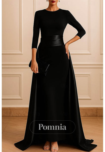 Simple Long Sleeves Scoop A-Line Evening Dress