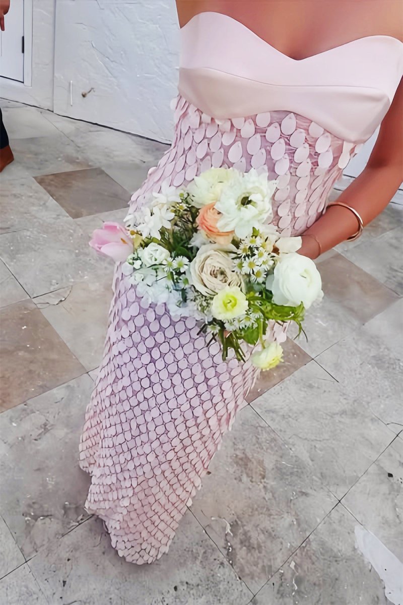 Sheath Strapless Long Prom Dresses with Sequins