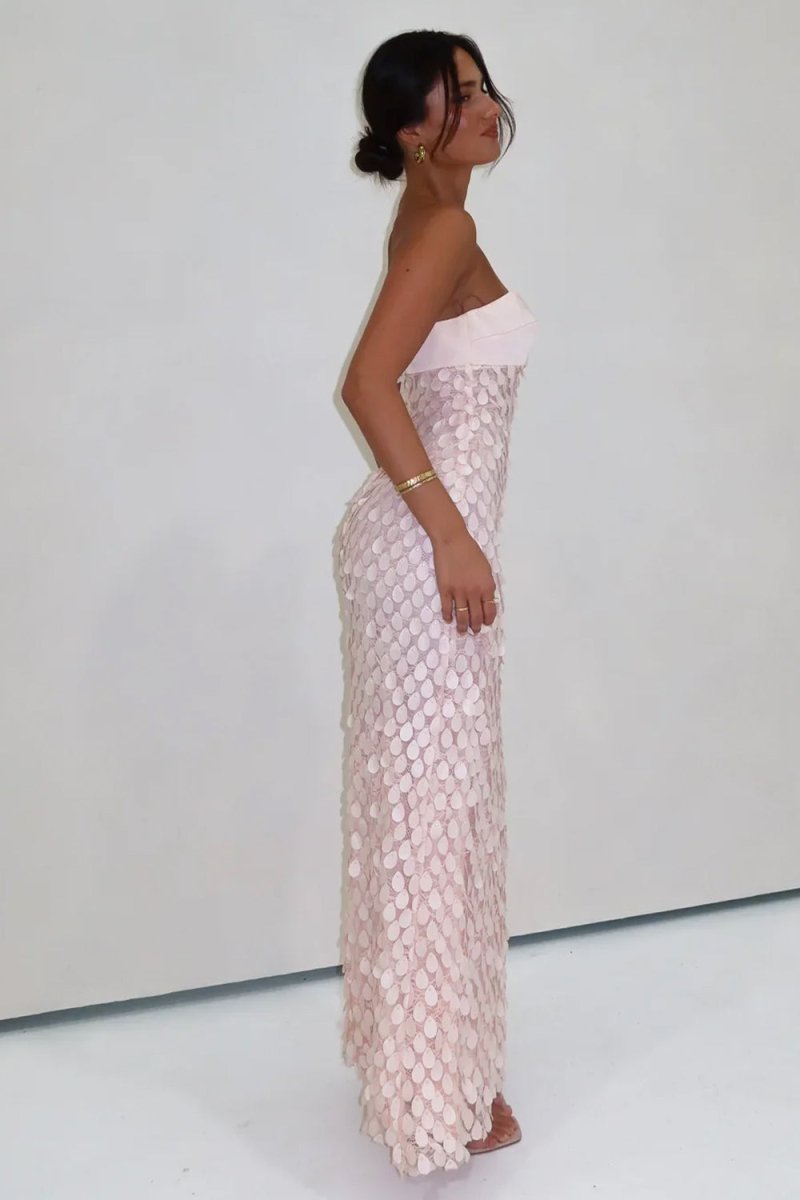 Sheath Strapless Long Prom Dresses with Sequins