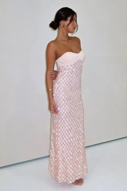 Sheath Strapless Long Prom Dresses with Sequins