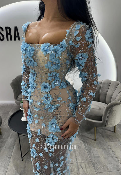 Charming Long Sleeves Sweetheart Floral Appliques Prom Dress