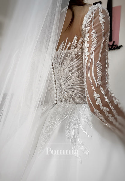 Charming Long Sleeves Sweetheart A-Line Lace Wedding Dress