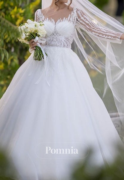 Charming Long Sleeves Sweetheart A-Line Lace Wedding Dress