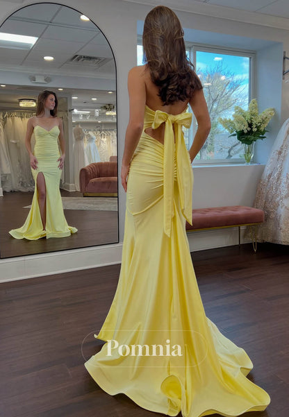 Daffodil Spaghetti Straps Sweetheart Slit Prom Dress