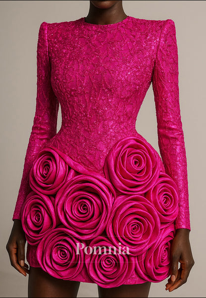 Elegant Long Sleeves Scoop Floral Appliques Homecoming Dress