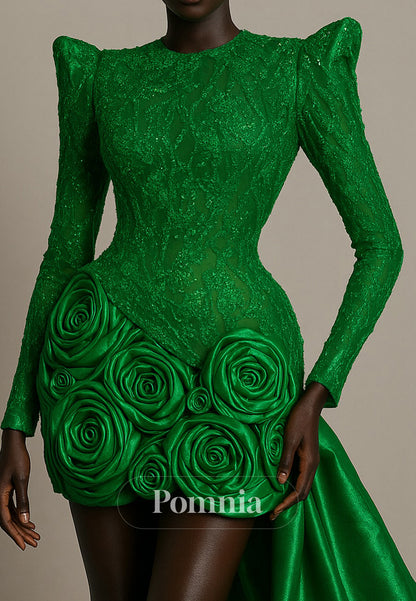 Elegant Long Sleeves Scoop Floral Appliques Homecoming Dress