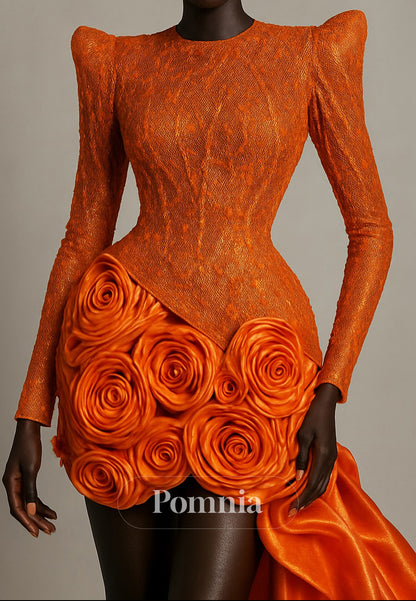 Elegant Long Sleeves Scoop Floral Appliques Homecoming Dress