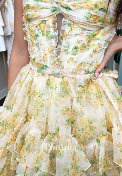 Daffodil Spaghetti Straps Sweetheart Ruffles Homecoming Dress