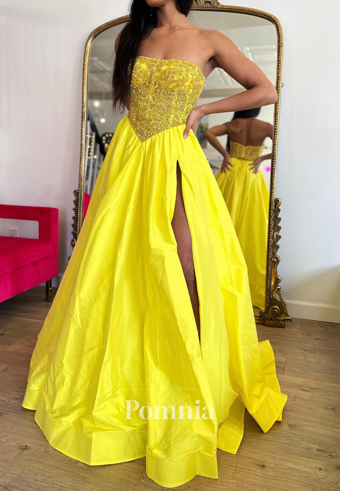 Daffodil A-Line Strapless Sleeveless Slit Prom Dress