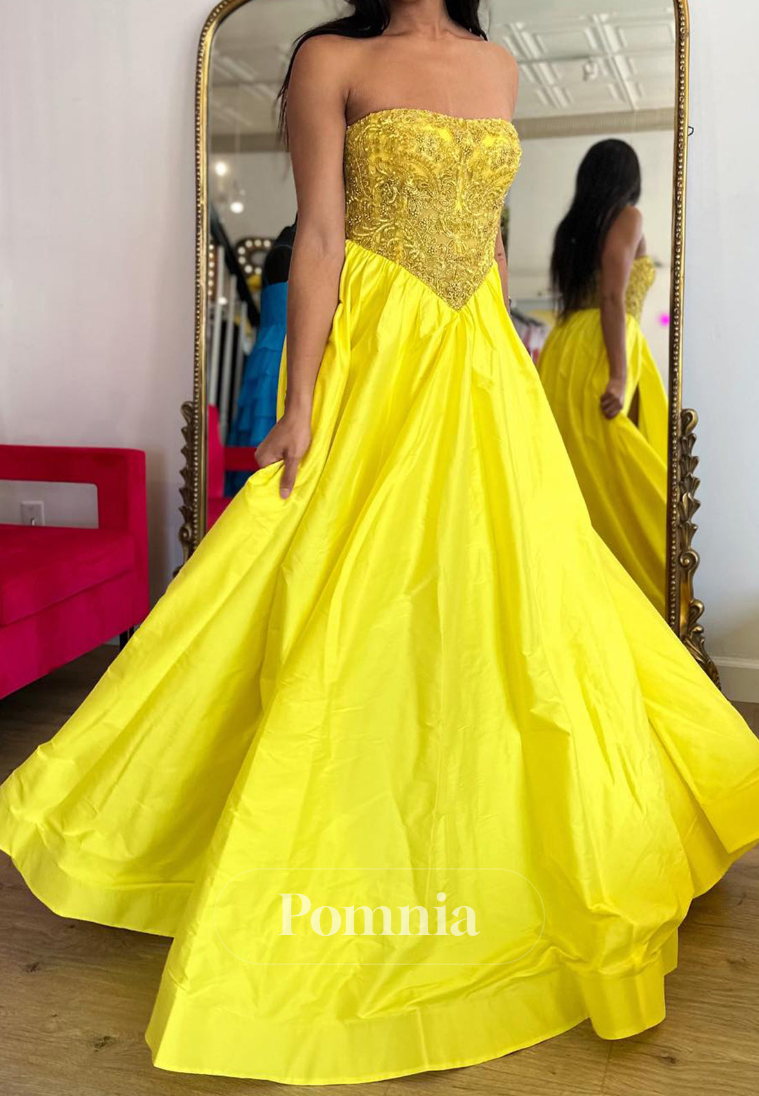 Daffodil A-Line Strapless Sleeveless Slit Prom Dress