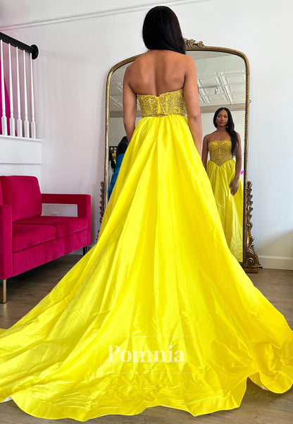 Daffodil A-Line Strapless Sleeveless Slit Prom Dress