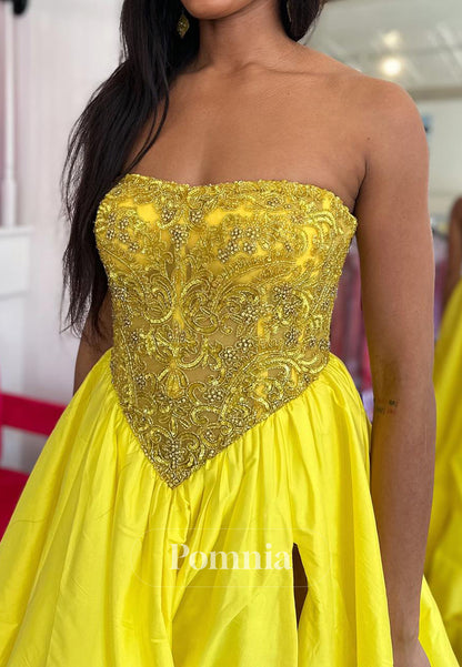 Daffodil A-Line Strapless Sleeveless Slit Prom Dress