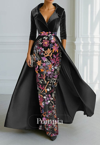 Elegant Long Sleeves V-Neck Appliques Evening Dress