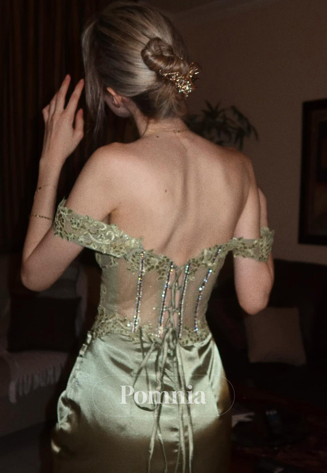 Dusty Sage Sleeveless Strapless Corset Tulle Homecoming Dress