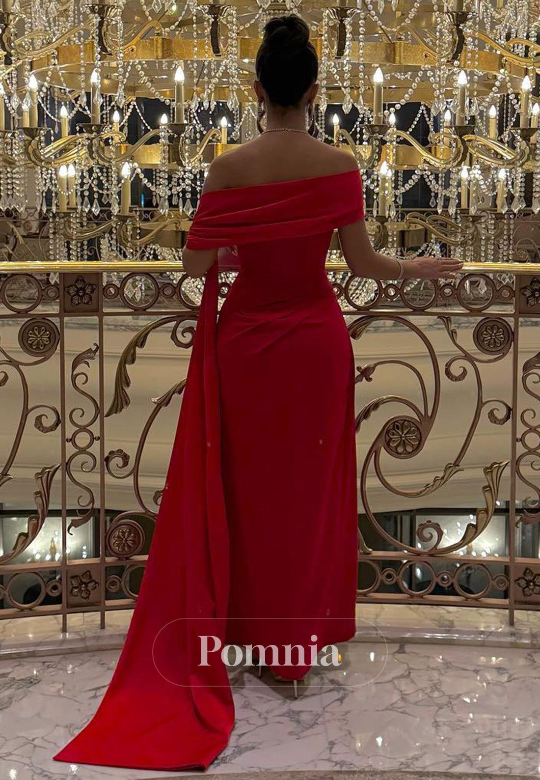 Red One Shoulder Sleeveless Slit Ruched Prom Dress