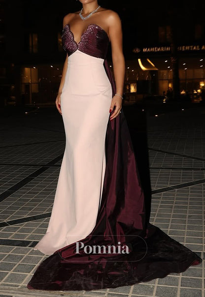 Simple Sleeveless Strapless Sequins A-Line Evening Dress