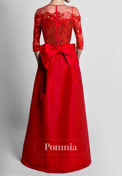 Long Sleeves Scoop Floral Appliques Jumpsuit Bowknot Evening Dress