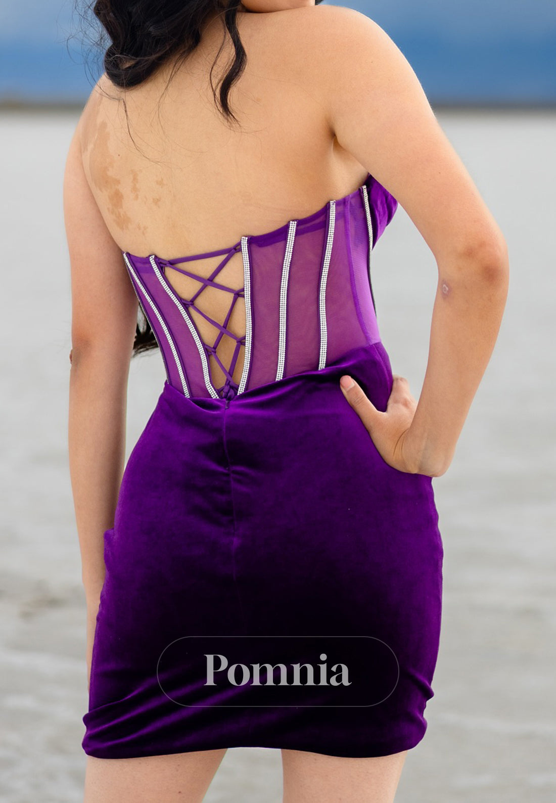 Velvet Strapless Sleeveless Corset Tulle Mini Homecoming Dress