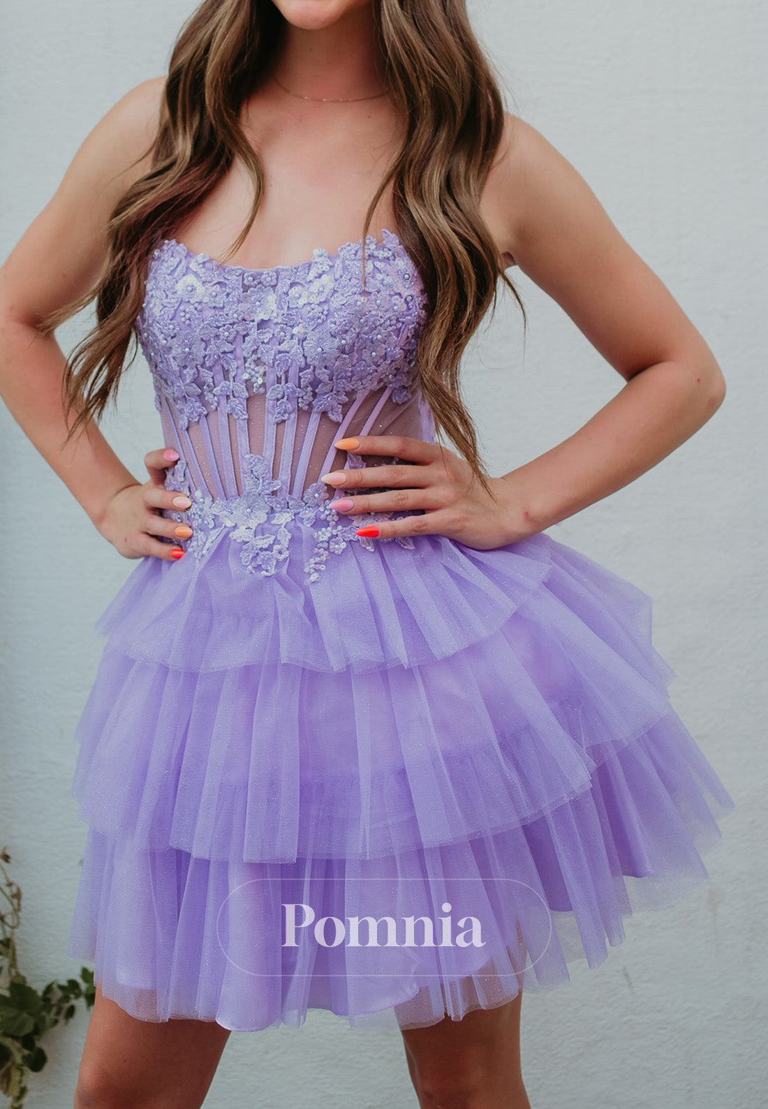 Lilac Sleeveless Strapless Ruffles Short Homecoming Dress