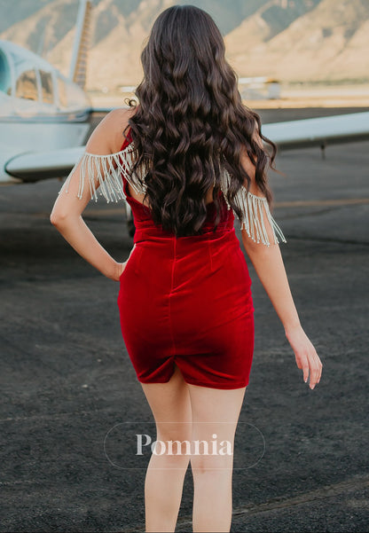 Red Spaghetti Straps V-Neck Short Homecoming Dress