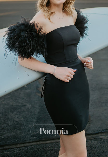 Black Spaghetti Straps Scoop Ruched Homecoming Dress