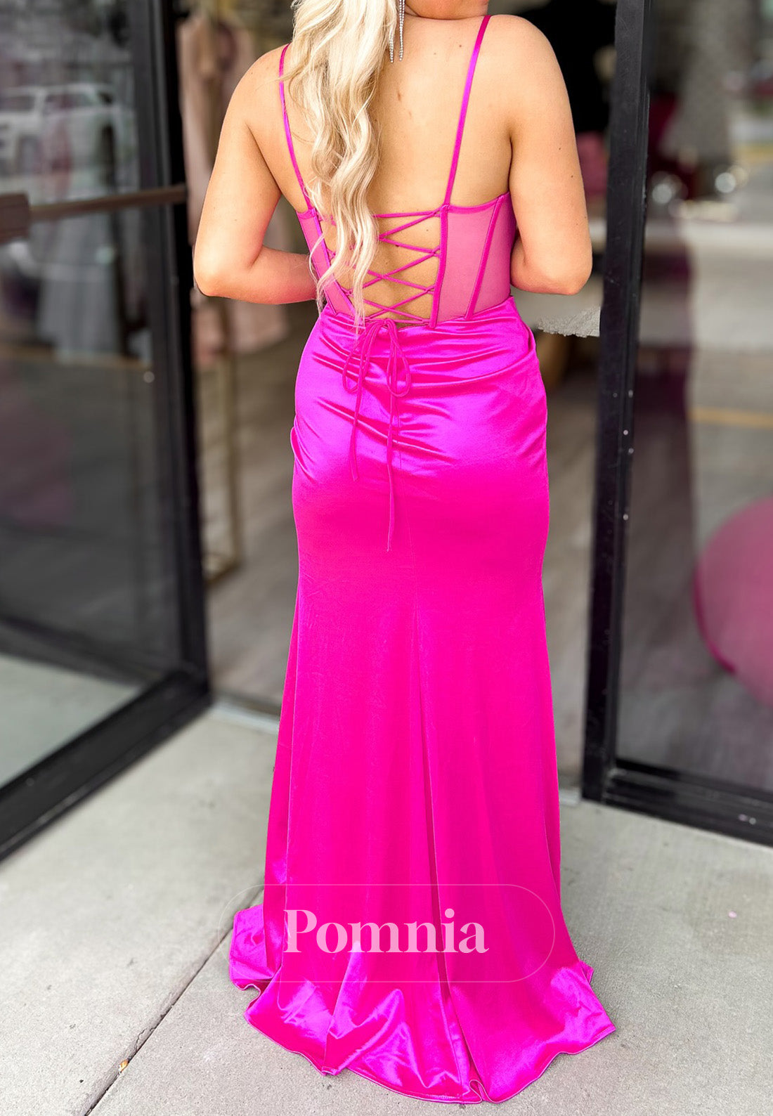 Fuchsia Sleeveless Strapless Corset Tulle Prom Dress